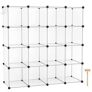 lot 7384 image: C&AHOME Cube Storage Organizer, 16-Cube Shelves Units, Plastic Storage Cubes, DIY Closet Organizer, Modular Closet Storage Shelves Ideal for Home, 48.4 L � 12.4 W � 48.4 H Transparent SUM3016W