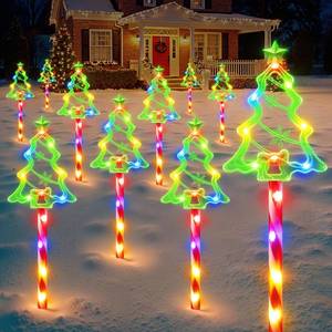 lot 7388 image: WdtPro Solar Christmas Pathway Lights Outdoor Decorations, 10 Pack Xmas Tree Candy Lights for Yard Walkway Lawn Porch, 10 Modes Led Waterproof Garden Patio Stake Lights Holiday Decor