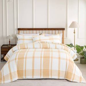 lot 7389 image: Sophia & William Cotton Comforter Cover Set Twin Size, Waffle Weave White Duvet Cover Set 2 Piece, White  Yellow