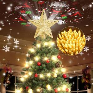 lot 7390 image: Kesfitt Christmas Tree Topper with 10M Warm Light Cord, Tree Top Star Decoration with 6 Projection Modes, Gold Tree Topper Lighted 3D Glitter Dynamic Projection for Xmas Party Holiday