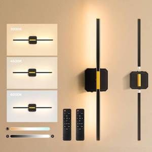 lot 7395 image: GvvooHome Battery Operated Wall Sconces Set of 2, Detachable 360°Rotate Wall Lamps, 3000-6500K Dimmable with Remote Control, 10000mAh Rechargeable Wall Light for Bedroom, Living Room, 28.3 Black Gold