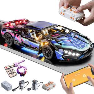 lot 7399 image: PinkBee Sport Car Building Block Sets for Adults, Technical Remote Control APP Race Car with LED Lights,Collectible 114 Model Scale Engineering Toy Men Teens Boys Birthday Gift Age 8 8-12 12 13 14