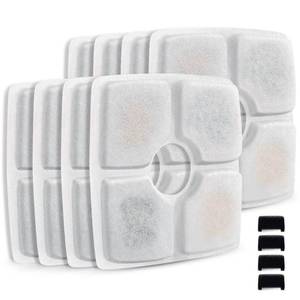 lot 8291 image: Comsmart Pet Fountain Filter Set, 3 Triple Filtration System Replacement Cat Water Fountain Filters for Square 84oz2.5L Automatic Pet Fountain Cat Water Fountain (Pack of 8)