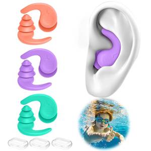 lot 8292 image: Kids Swimming Ear Plugs,3 Pairs Waterproof Reusable Silicone Child Swim Earplugs for Swimming Surfing Bathing Showering,Small Children Water Ear Plugs Suitable for Boys and Girls (Kids 4-12 Years Old)