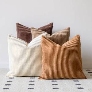 lot 8303 image: LANANAS Neutral Couch Throw Pillow Covers 18x18 Inch Set of 4 Decorative Farmhouse Boho Throw Pillows for Living Room, Couch, Bed, Sofa Soft Corduroy Accent Home Decor (Neutral Brown, 18x18 Inch)