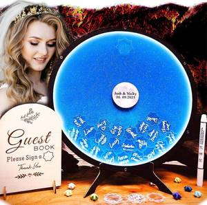 lot 8305 image: Neamon LED Starry Sky Wedding Guest Book Illuminated Alternative Guestbook with Acrylic Stars, Wooden Frame & LED Lights Romantic Decoration for Weddings & Parties(Blue)