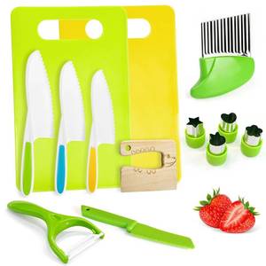 lot 8307 image: Chanking 13 Pieces Kids Safe Knife Set for Real Cooking Child-Friendly Plastic Chef Tools Montessori Kitchen Toys for Toddlers Birthday Gifts for Boys and Girls Ages 4 (A)