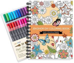 lot 8330 image: Adult Coloring Book Set,Spiral Bound Coloring Books for Adults Relaxation with 36 Colors Non-Toxic Markers, Anxiety Relief Gifts with 30 Patterns Included Mandala Animal Flowers