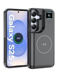 lot 8350 image: NEWDERY for Samsung Galaxy S25 Battery Case 6.2, 8000mAh Portable Power Bank with LED Display, Qi Wireless Charger & 20W USB C Fast Charging, Sync-Data Supported Black