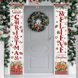 lot 8355 image: Mouse Christmas Decorations Porch Sign Banner 2Pcs Merry Christmas Banner Front Door Welcome Haning Decor for Xmas Door Decorations