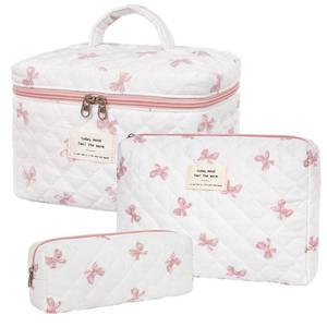 lot 8359 image: honitty Makeup Bag,Quilted Cosmetic Bag,Large Floral Make Up Bag for Women,Cotton Makeup Bag Set,Flower Travel Toiletry Bag