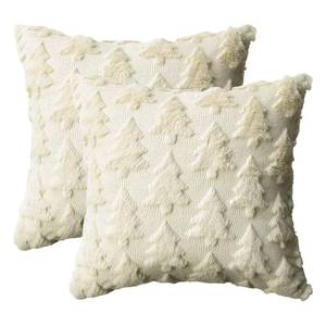 lot 8371 image: AVOIN colorlife Christmas Tree Beige Throw Pillow Covers Set of 2, 18 x 18 Inch Soft Plush Faux Fur Jacquard Festivals Winter Cushion Case Decoration for Sofa Couch