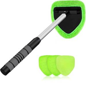 lot 8376 image: XINDELL Windshield Cleaner Tool �� Car Interior Window Cleaning Kit with Extendable Handle & 4 Microfiber Pads, Auto Wiper Inside Windshield Brush for Car & Home Windows