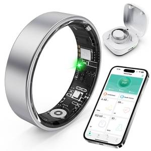 lot 8378 image: SARUNN ER Smart Ring with Sleep Monitoring, Step Counting, Heart Rate, Blood Oxygen for iPhone and Android, No Subscription Fee, IP68 Waterproof Health Tracker (Silver, 7)