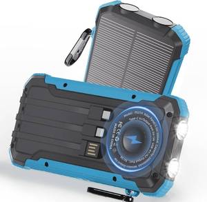 lot 8383 image: Luvknit Solar Charger Power Bank 20,000mAh Portable Wireless Charger, Fast Charging External Battery Bank with 6 Outputs for Cell Phones,Portable Solar Panel with Dual Flashlight for Camping