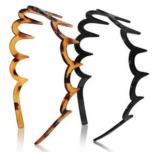 lot 8384 image: TOSEFES 2025 Zigzag Headbands for Women, 2-Pack U-Shaped Hair Comb Headbands, Non-Slip Slick-Back Hair Accessories, Black & Tortoise Recycled Plastic, Teeth Hairband for Everyday Styling & Workout