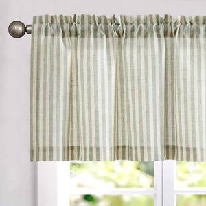 lot 8396 image: jinchan Valance Curtain Linen Textured Striped Window Curtain for Living Room Light Filtering Ticking Stripe Farmhouse Valance for Kitchen Rod Pocket 1 Panel 16 Inch Sage Green on Linen 1 Panel