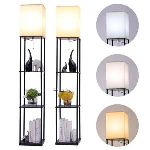 lot 13012 image: Gupuzm Floor Lamp with Shelves, Modern Square Standing Lamp with 3 Color Temperature Bulb, Corner Display Bookshelf Lamp for Living Room, Bedroom and Office (Black-2 Pack)