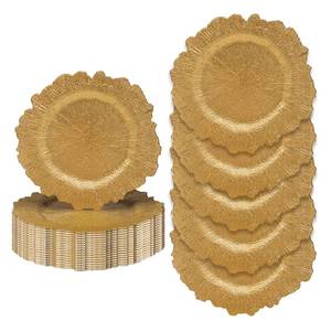 lot 13014 image: JEVERGN 24 Pack Gold Charger Plates, 13 Reef Chargers for Dinner Plates, Gold Plate Chargers Set of 24, Round Plastic Charger for Wedding, Party Event, Dinner, Table Setting