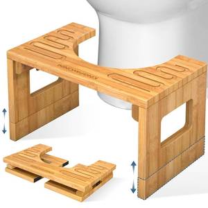 lot 13015 image: KingPavonini Bamboo Toilet Stool Squat 7in & 9in Adjustable Heights, Foldable Potty Stool for Adults with Non-Slip Layer to Improve Bathroom Posture and Comfort, 400 lbs Capacity