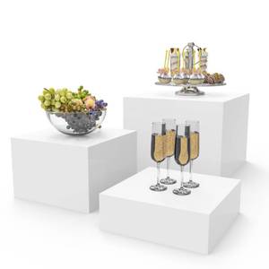 lot 13016 image: PecMuikee Buffet Risers, Food Risers for Buffet Table, Display Stand Shelf for Catering Dessert Collectibles Jewelry Figures Show, Acrylic Cube Display Nesting Risers with Hollow Bottoms 3PCS 8910
