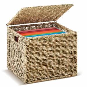 lot 13018 image: Marspark Seagrass File Box Organizers Decorative File Baskets for Hanging Folders Filing Cabinet with Lid Collapsible Letter Size Document Storage Box for Home Office Decor, Natural