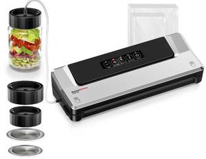 lot 13029 image: Bonsenkitchen Vacuum Sealer Machine with Mason Jar Sealer Kit  Compact Food Sealer for Kitchen Storage & Meal Prep  Multiple Modes����  External Vacuum System & 40 Vacuum Bags, Silver