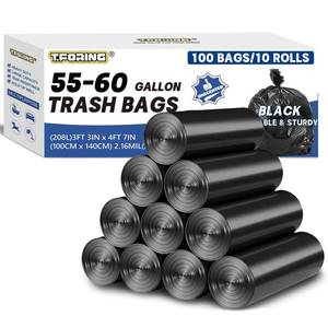 lot 13035 image: 55-60 Gallon Trash Bags Heavy Duty 2.1 Mil - 39x55 100 Count Extra Thick Black Garbage Bags Unscented Strong Huge Can Liners for Construction Industrial Yard Outdoor Commercial