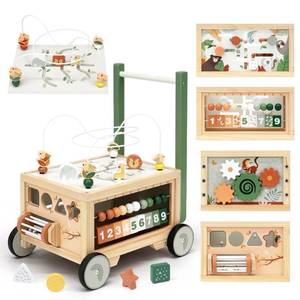 lot 13041 image: Joyreal Wooden Baby Walker - 9-in-1 Baby Push Walker with Activity Cube, Push Activity Walker for Boys and Girls, Sit-to-Stand Learning Walker Activity Center, Speed & Height Adjustable