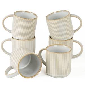lot 13045 image: famiware Coffee Mug Set for 6, Star 12 oz Catering Mugs Cup Set with Handle for Coffee, Tea, Cocoa, Milk - Ceramic Stoneware Drinkware Set, Cappuccino White