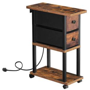 lot 13051 image: HOOBRO End Table with Charging Station, Narrow Side Table with 2 Adjustable Storage Fabric Drawers, Skinny Nightstand Slim Beside Table for Living Room, Small Spaces, Rustic Brown and Black BF245UBZ01
