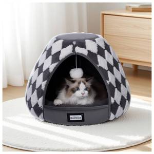 lot 13062 image: BALANCE Cat Beds for Indoor Cats, 2-in-1 Cat Bed Cave with Anti-Slip Bottom and Ultra-Soft Plush, Cozy Cats House Tent for Kittens and Small Dogs, 21 Inches, Dark Grey