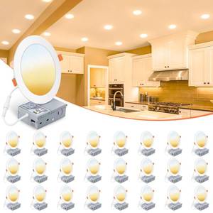 lot 13069 image: VOLISUN 24 Pack 6 inch Recessed Lighting, 5CCT Ultra-Thin LED Recessed Light with Junction Box, 2700K-5000K Selectable, 1080Lumen Dimmable Canless Wafer Downlight, LED Ceiling Light ETL Certificated