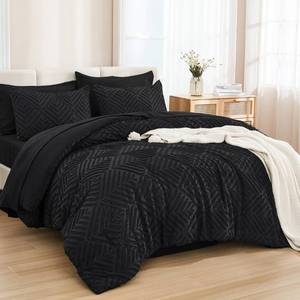 lot 13070 image: Andency King Size Comforter Set 7 Pieces Black - Bed in a Bag King Boho Lightweight Fluffy Tufted Bedding Sets with Comforter, Sheets, Pillowcases & Shams