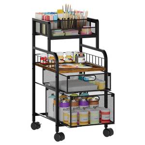 lot 13072 image: SWTYMIKI Rolling Cart with Drawers - Metal Utility Cart with Wood Shelf, DIY Divider and Locking Wheels, Craft & Art Cart Organizer for Under Desk Storage for Home Office Studio, Espresso