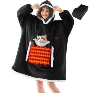 lot 13074 image: JOYWOO Wearable Heated Blanket Hoodie,Oversized Cordless Portable Heating Hooded Blanket Cat Lovers,Christmas Gifts for Women,Men,Mom,Cozy Sherpa Electric Blankets Throw for Adult Outdoor,Black
