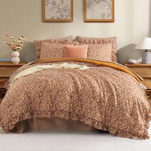 lot 13097 image: BLOOMHAVEN Queen Comforter Set - 7 Pieces Ruffle Brown Bedding Sets, Shabby Chic Farmhouse Bed in a Bag with Ruffle Comforter, Sheets, Pillowcases & Shams
