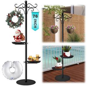 lot 13101 image: SIGOWING 76 Thicken Shepherds Hooks for Outdoor - Double Shepherd Hooks for Outside with 2 Stands, Bird Feeder Pole with a Flat Base for Deck, Plant Stand Indoor, Wreath and Wind Chimes Hanger