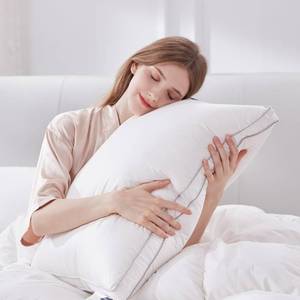 lot 13102 image: Globon Luxury Feather Down Pillow Standard Queen Size for Sleeping, Hotel Collection Fluffy Pillow, Low Soft Gusseted Bed Pillows, 18X26, Pack of 1