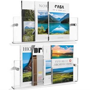 lot 13104 image: Youeon 2 Pcs Clear Acrylic Magazine Holder Wall Mount, 17 Inch Hanging Magazine Rack with Hardware, Floating Bookshelf Brochure Display Organizer for Home, Office, Reception Area