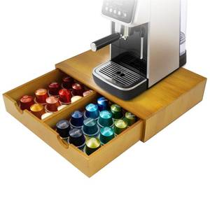 lot 13112 image: KISENG Coffee Pod 15 X 11 X 3 Natural Wood Countertop Organizer Drawer, Counter Top Espresso Tea Bag Station Storage Holder Box, Brown
