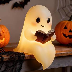 lot 13114 image: Ghost Reading Book Lamp, 7.8in Ghost Night Light, Cute Halloween Ghost Figurines Statue Decor, Funny Night Lamp Statue for Bedrooms, Study Rooms, Living Rooms, Halloween Decorations Gifts (Big)