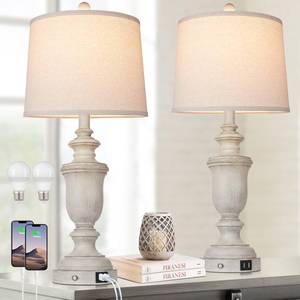 lot 13115 image: Cinkeda Farmhouse Table Lamps Set of 2 with USB Charging Port for Rustic Living Room Retro Bedroom,3-Way Dimmable Touch Lamp Resin Bedside Lamps for Nightstand Side End Table,Color 2