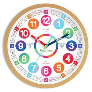 lot 13117 image: Roymnie Wall Clock for Kids Learning - Teaching Time Wall Clocks Battery Operated Silent Non Ticking - Analog Colorful Clock Decorative for Kids Room Classroom School(10 Inch)