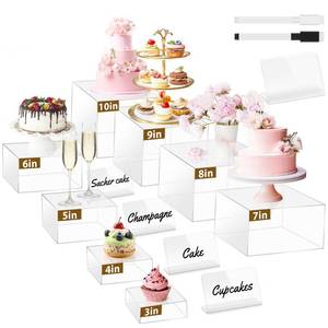 lot 13148 image: 8Pcs Buffet Risers, Large Food Risers for Buffet Table, Acrylic Cube Boxes Display Nesting Risers with Hollow Bottoms, Dessert Cake Display Stand Riser Set for Party Jewelry Collectibles Clear (3,4,5,6,7,8,9,10)