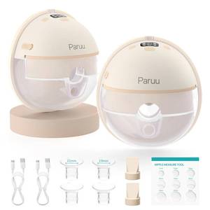 lot 13154 image: Paruu Hands Free Breast Pump P16, Wearable Breast Pump Electirc Portable with 4 Modes & 12 Levels, Max 309mmHg Strong Suction 192124mm Flange Inserts Wearable Breastfeeding Pump, 2 Pack��Nude