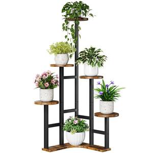 lot 13160 image: Yzosvki Corner Plant Stand Indoor, 6 Tiered Corner Plant Shelf Flower Stand for Multiple Plants, Plant Shelves Organizer Rack for Living Room, Balcony, Patio, Garden, Round Rustic Brown