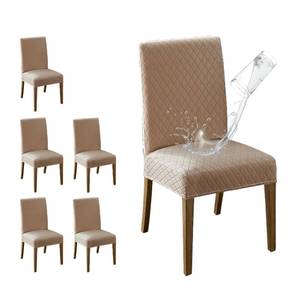 lot 13173 image: MOSAYT 100% Waterproof Dining Room Chair Covers Set of 6, Super Fit Stretch Jacquard Parson Chairs Slipcovers Removable Washable Chair Seat Protectors for Home, Kitchen, Banquet (Khaki)