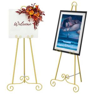 lot 14329 image: 2 Pack Easel Stand for Sign, 46 H Easel Dispaly Stand, Metal Large Floor Standing Easels for Pictures, Wedding Poster Stands for Art Mirror with Chain Support