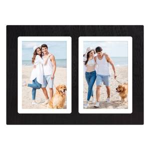 lot 14336 image: YESKAY 5x7 Collage Picture Frames,5 x 7 Double Picture Frame Rustic Black 2 Opening 5 by 7 Photo Frames with Tempered Glass for Tabletop or Wall Mounting(1 Pack)